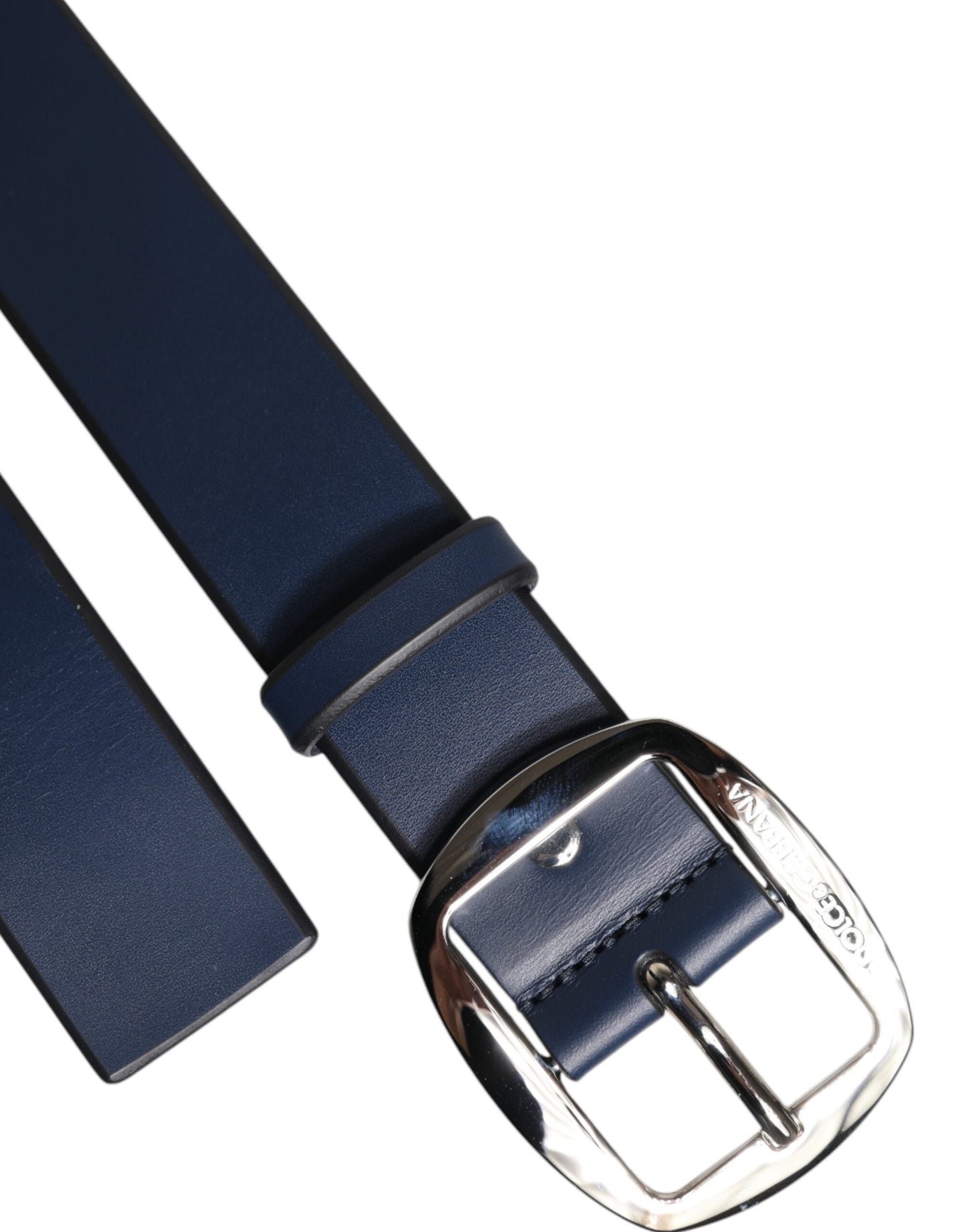 Dolce & Gabbana Blauwe Kalfsleren Klassieke Metalen Gesp Riem