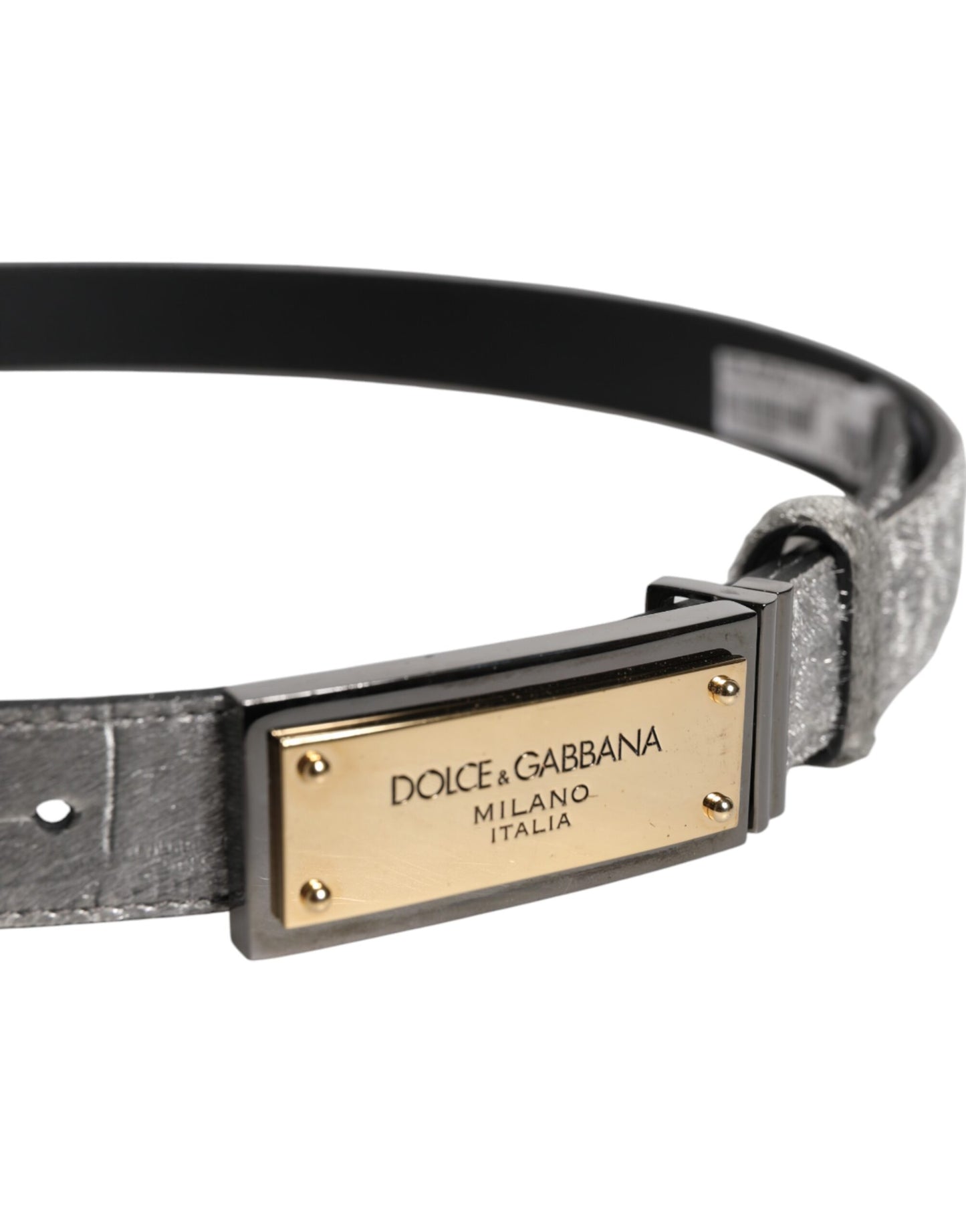 Dolce & Gabbana Zilveren Klassieke Gouden Logo Plaque Gesp Riem