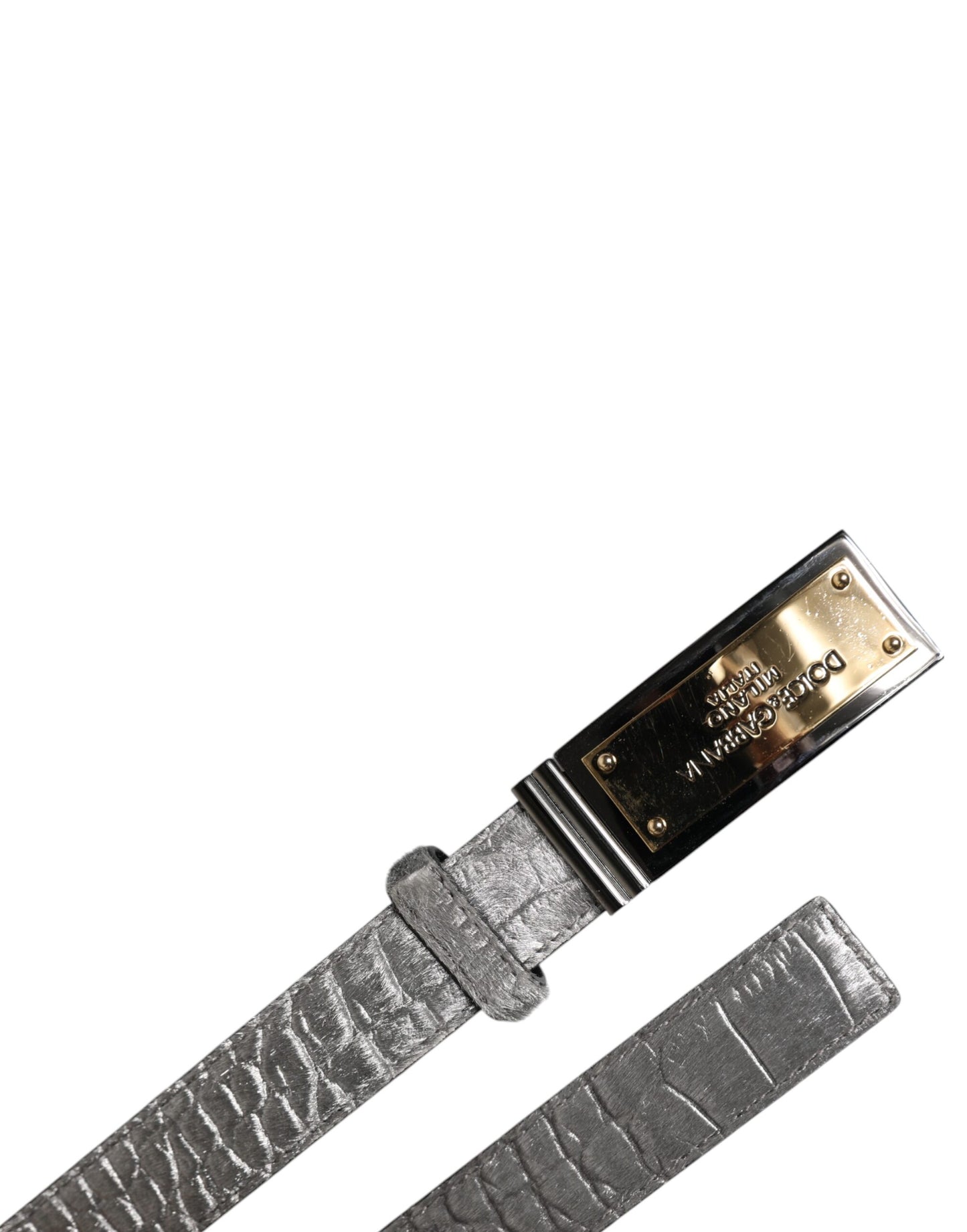 Dolce & Gabbana Zilveren Klassieke Gouden Logo Plaque Gesp Riem