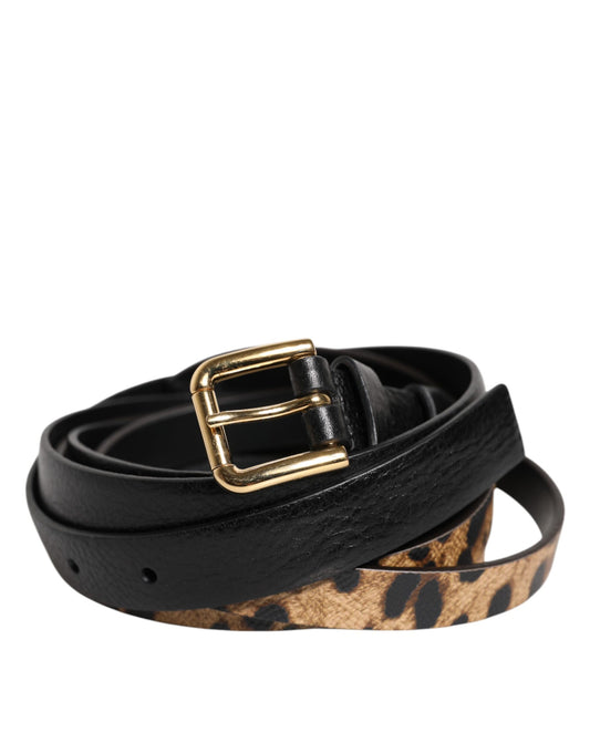 Dolce & Gabbana Zwarte Luipaard Klassieke Gouden Metalen Gesp Riem