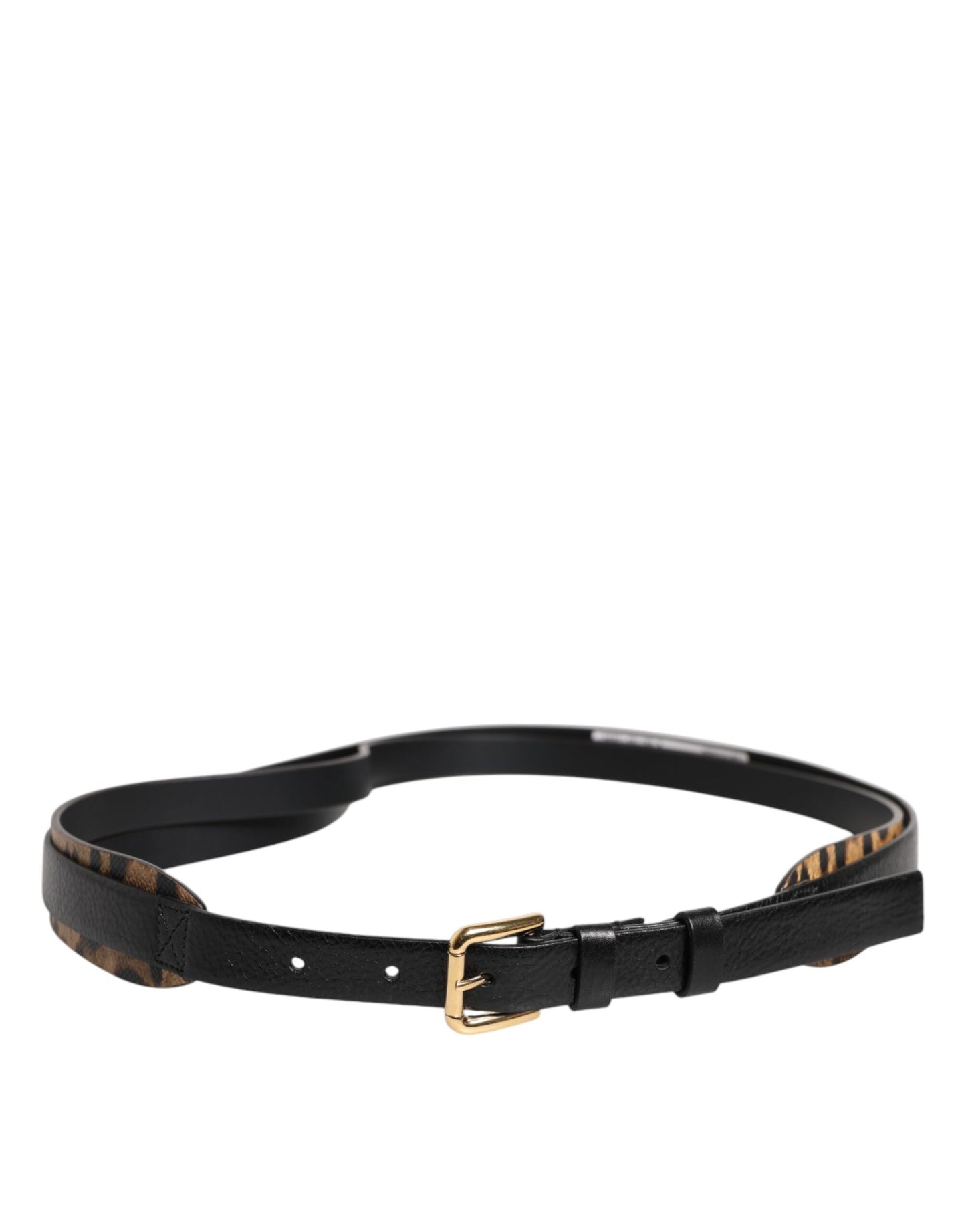 Dolce & Gabbana Zwarte Luipaard Klassieke Gouden Metalen Gesp Riem