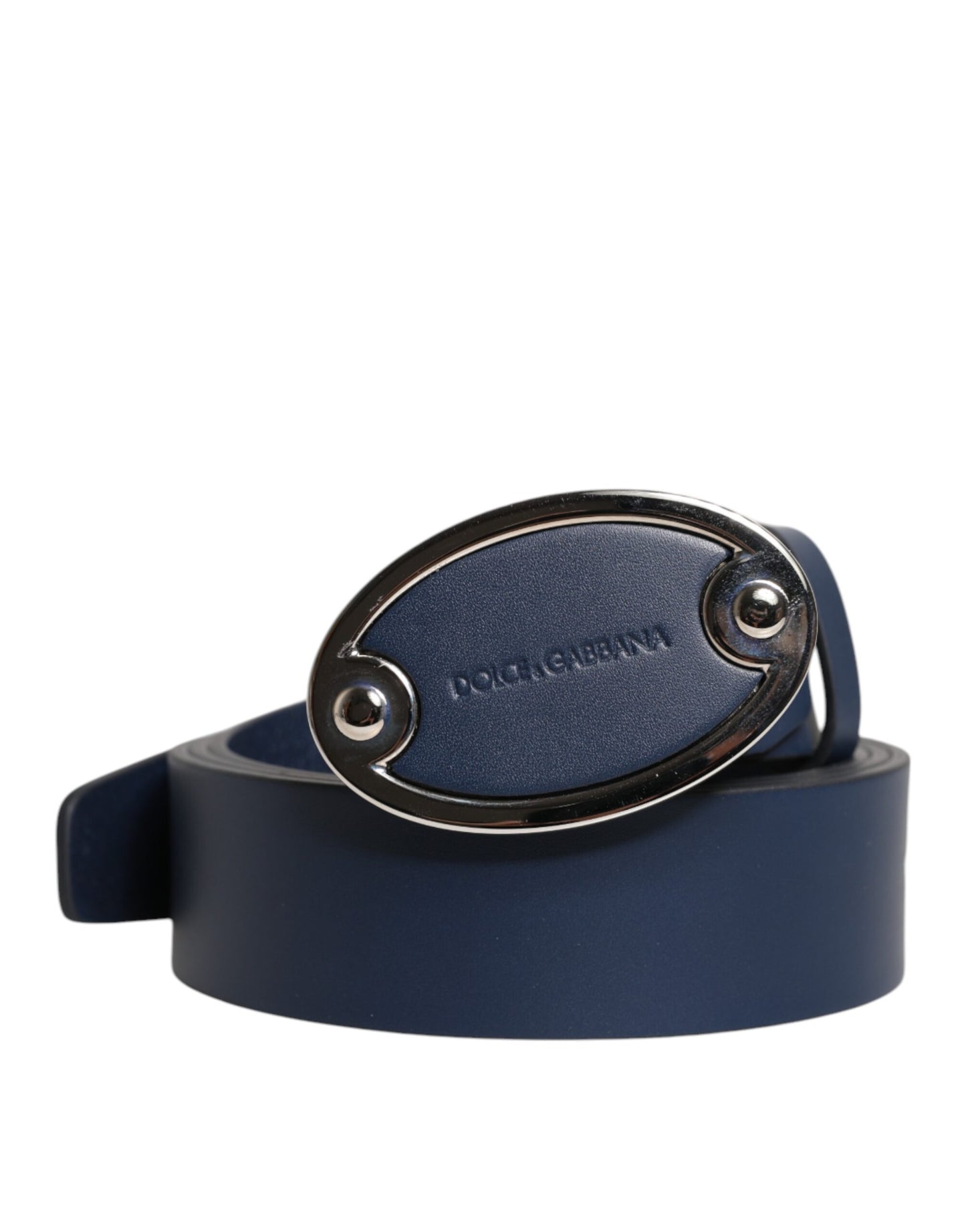 Dolce & Gabbana Blauwe Leren Klassieke Metalen Logo Gesp Riem