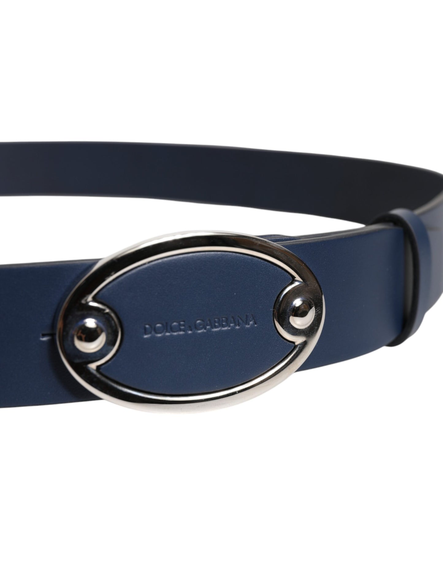 Dolce & Gabbana Blauwe Leren Klassieke Metalen Logo Gesp Riem