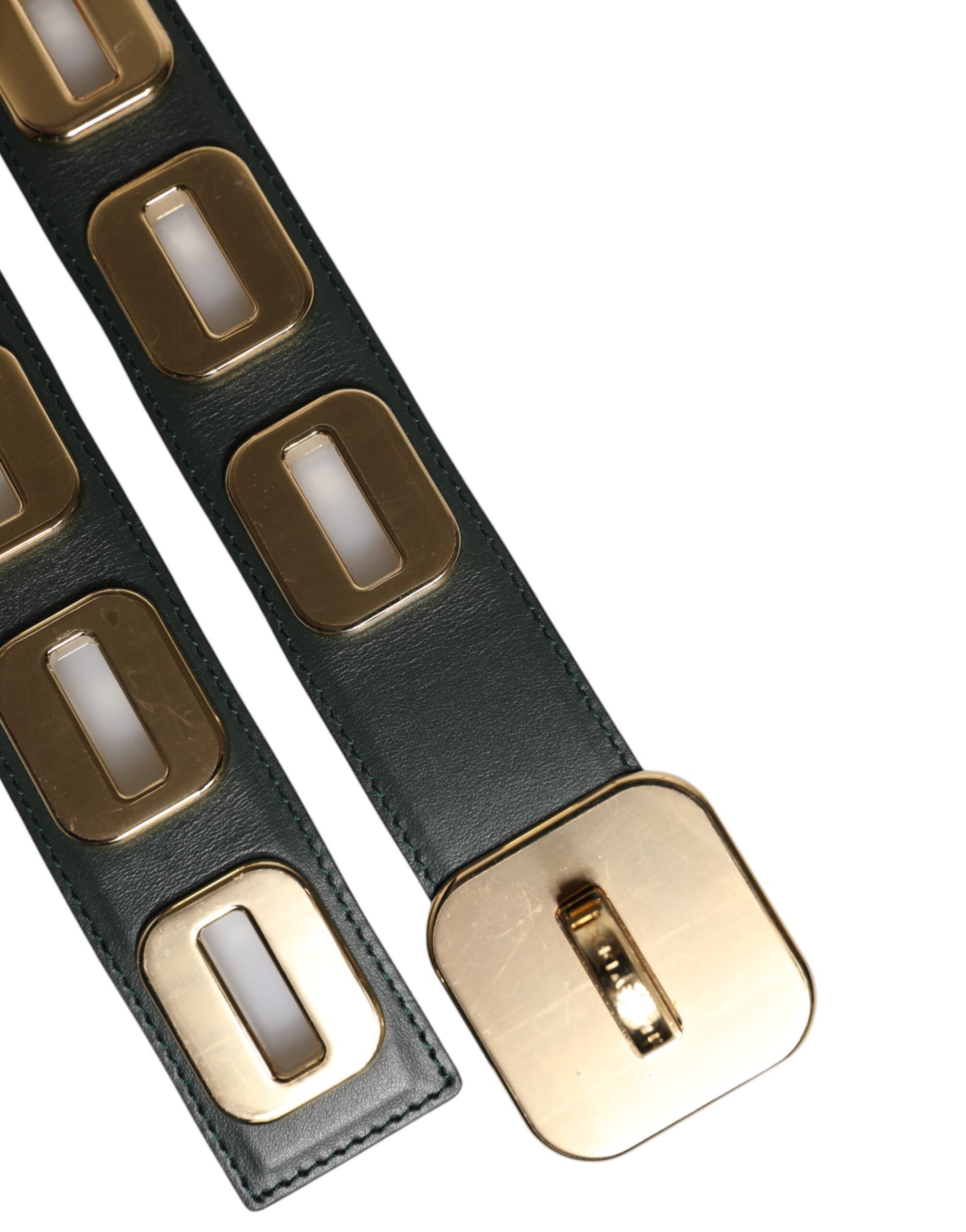 Dolce & Gabbana Groene Leren Goudkleurige Riem met Draaibare Gesp