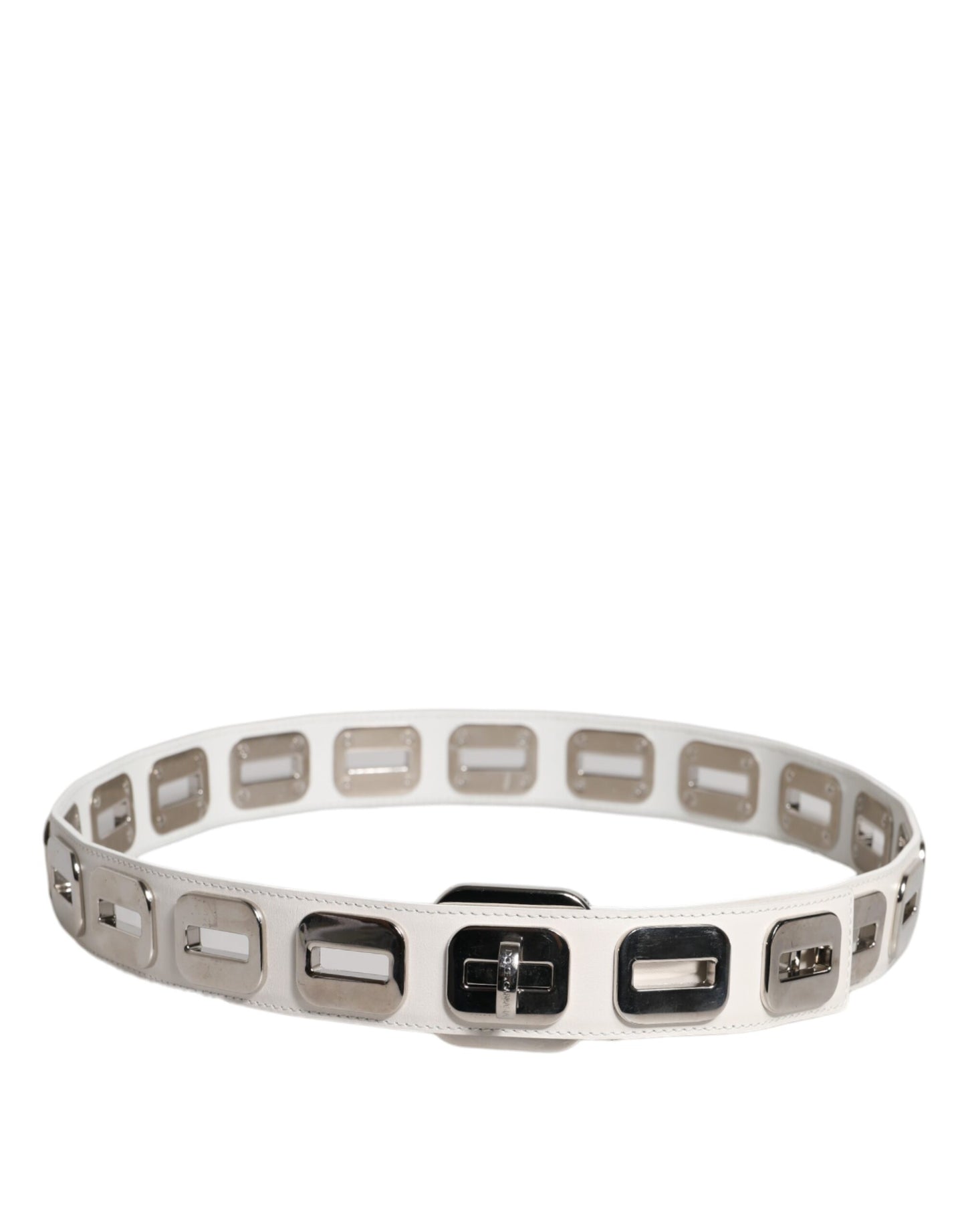 Dolce & Gabbana witte leren riem met draaibare gesp in goudkleur