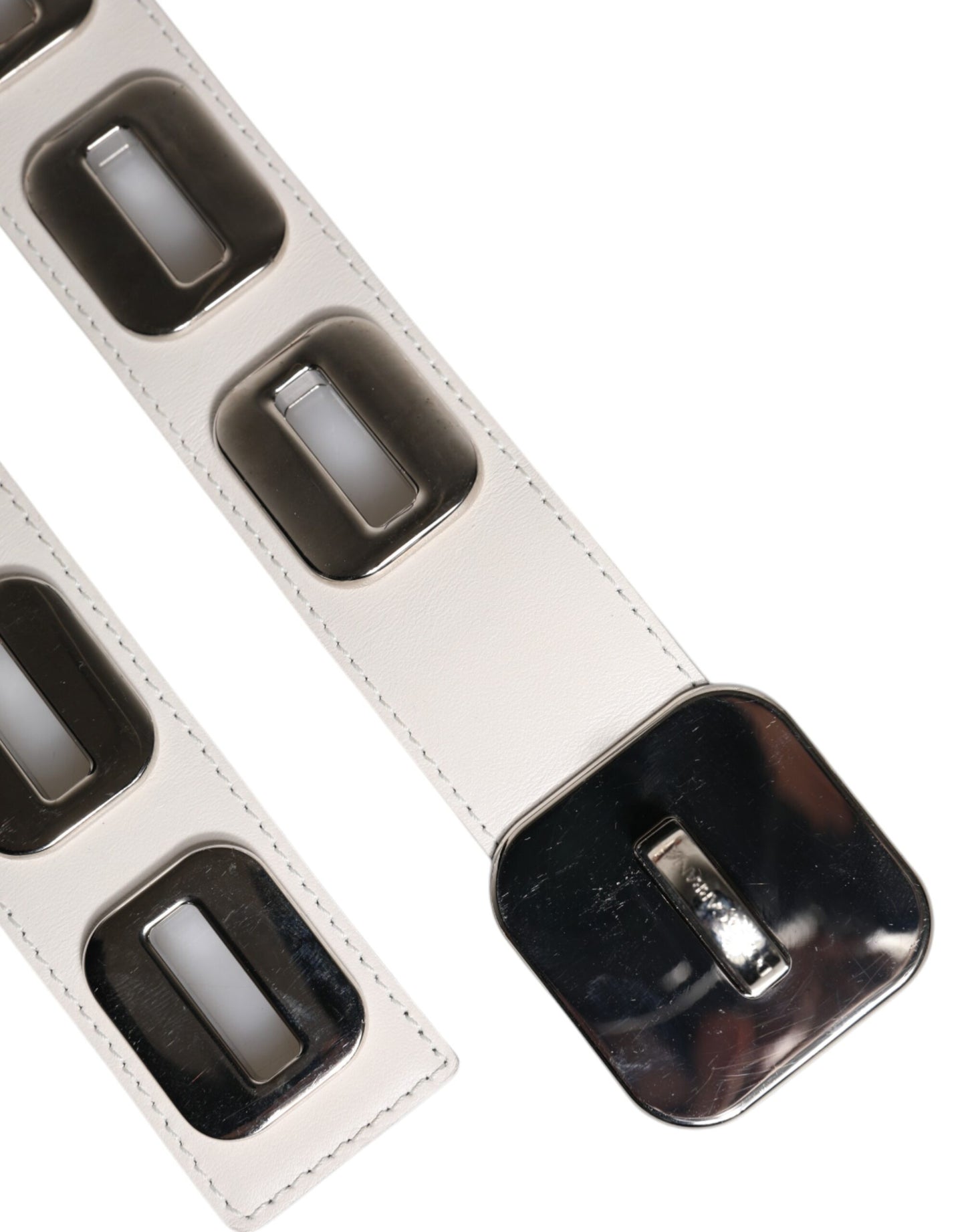 Dolce & Gabbana witte leren riem met draaibare gesp in goudkleur
