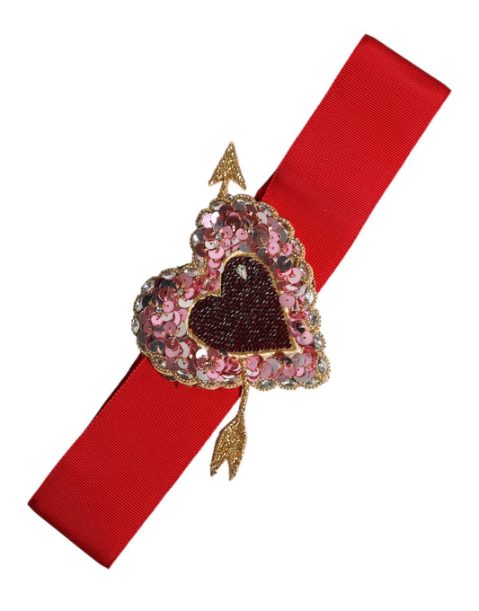 Dolce & Gabbana Rode Stretch Brede Taille Hart Versierde Riem
