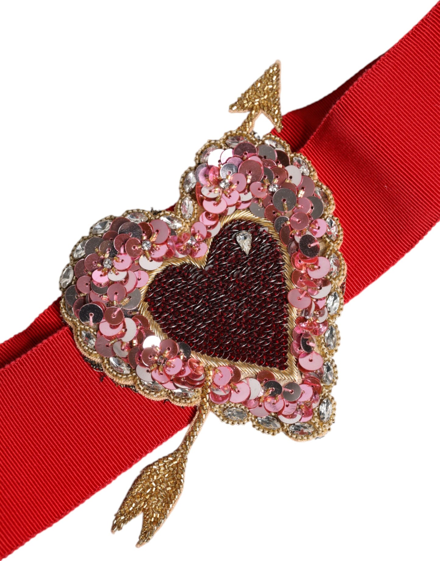 Dolce & Gabbana Rode Stretch Brede Taille Hart Versierde Riem