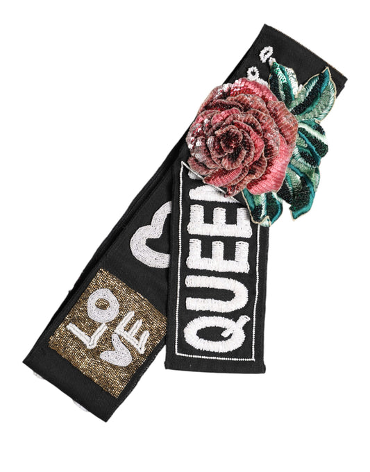 Dolce & Gabbana Zwarte Stretch Multicolor Versierde Tailleriem