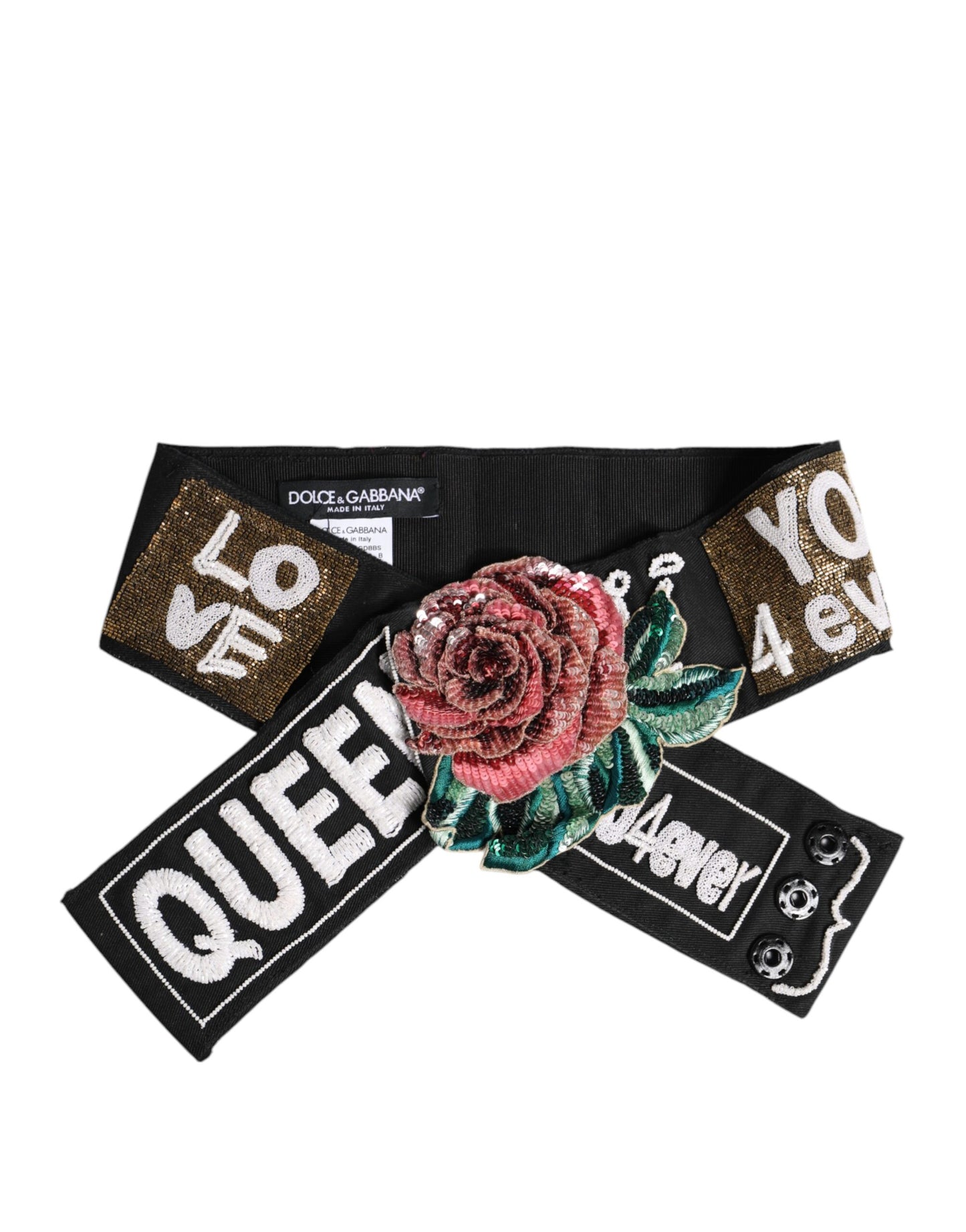 Dolce & Gabbana Zwarte Stretch Multicolor Versierde Tailleriem