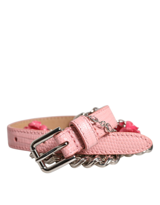 Dolce & Gabbana roze versierde rozen textuur leren riem