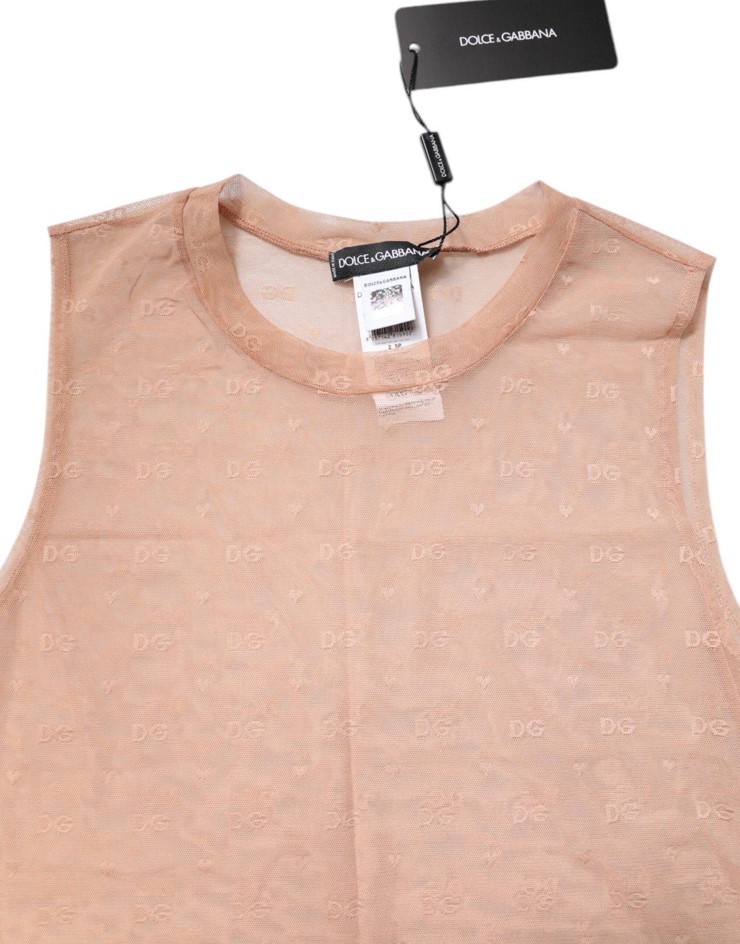 Dolce & Gabbana Beige Nylon Tanktop met Logo en Monogram, Zonder Mouwen