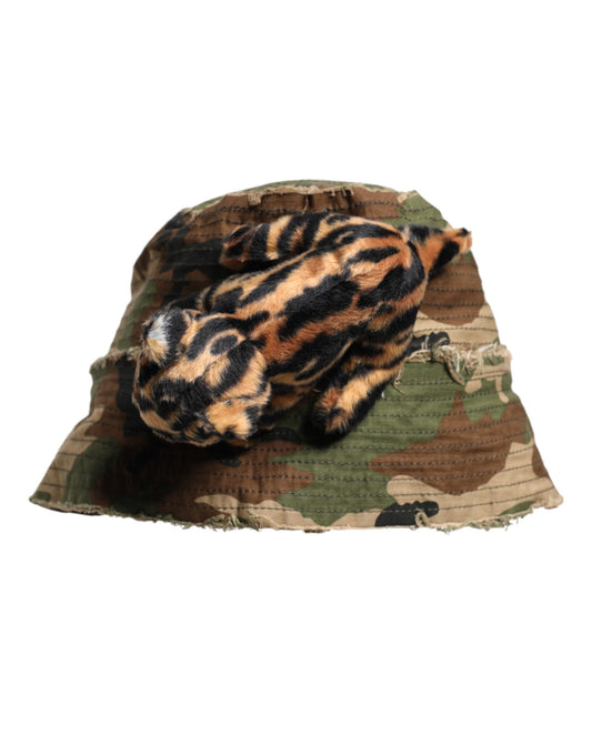 Dolce & Gabbana Multicolor Leopard Embellish Bucket Hat met brede rand