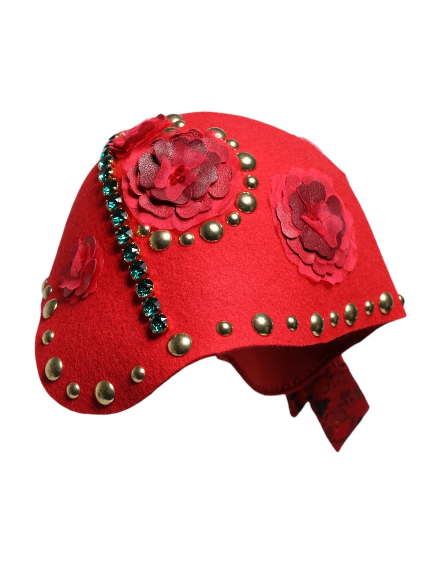 Dolce & Gabbana Rode Kristallen Gouden Rozen Broche Versierde Hoed