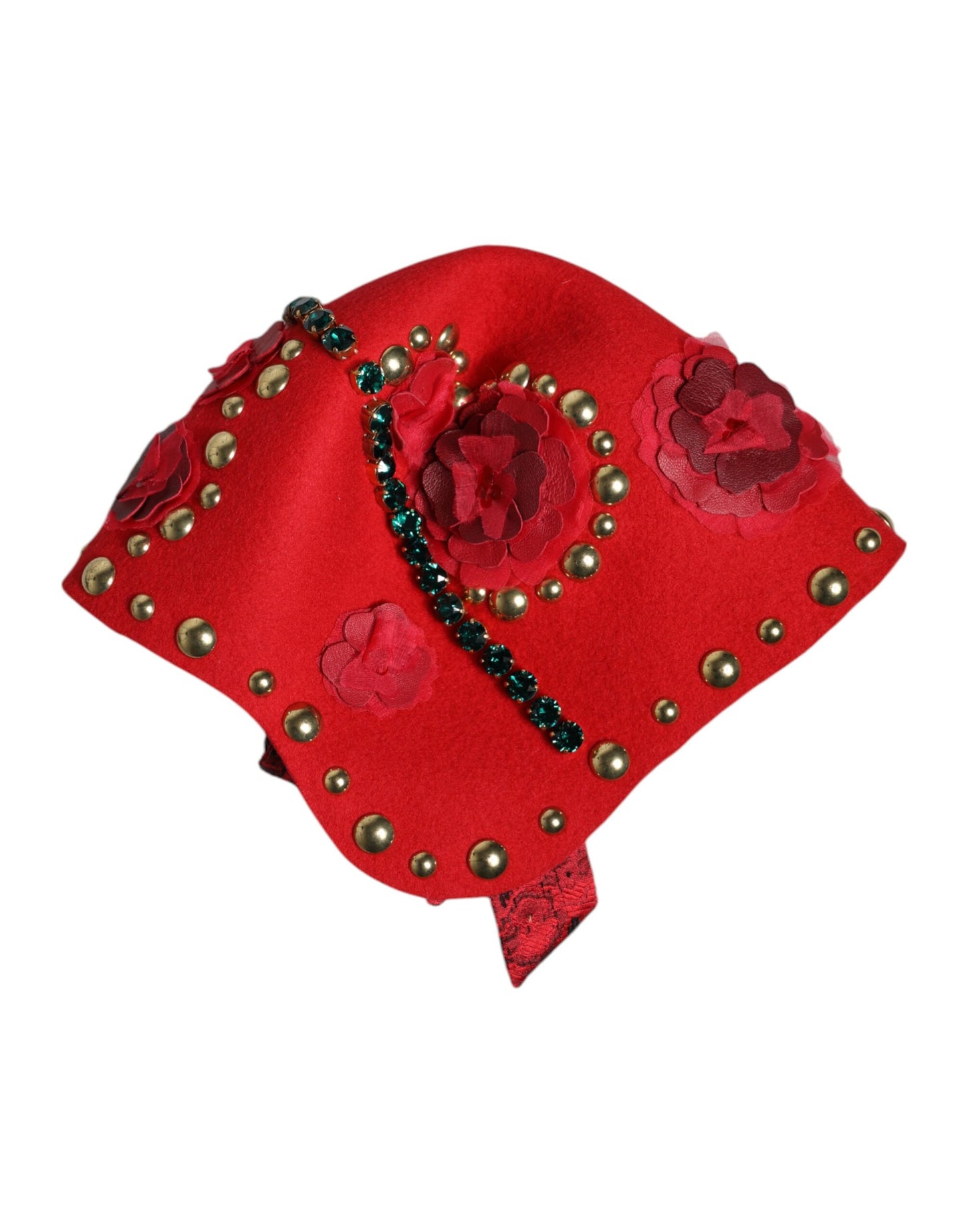 Dolce & Gabbana Rode Kristallen Gouden Rozen Broche Versierde Hoed