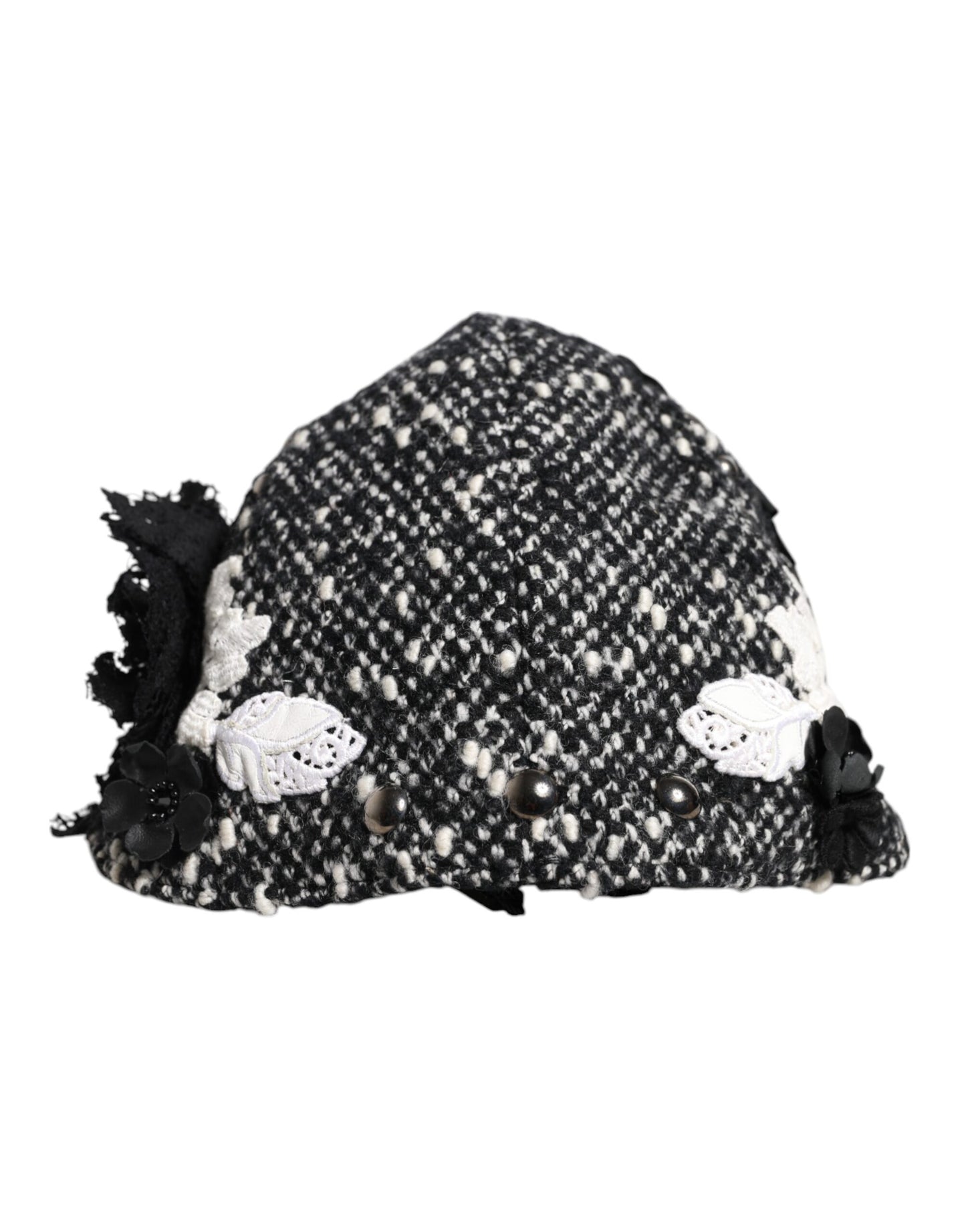 Dolce & Gabbana zwarte wollen witte bloemen versierde cloche hoed