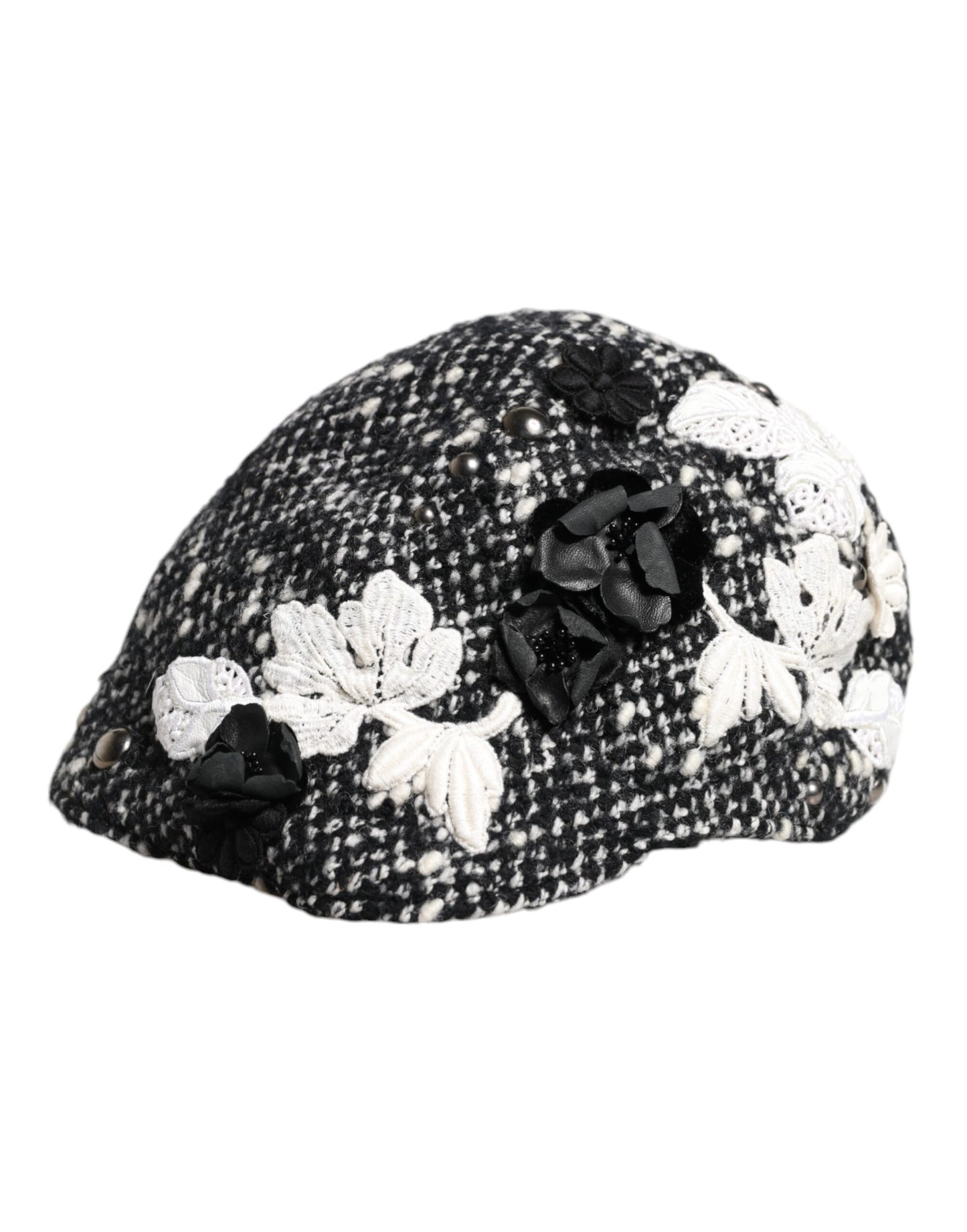 Dolce & Gabbana zwarte wollen witte bloemen versierde cloche hoed
