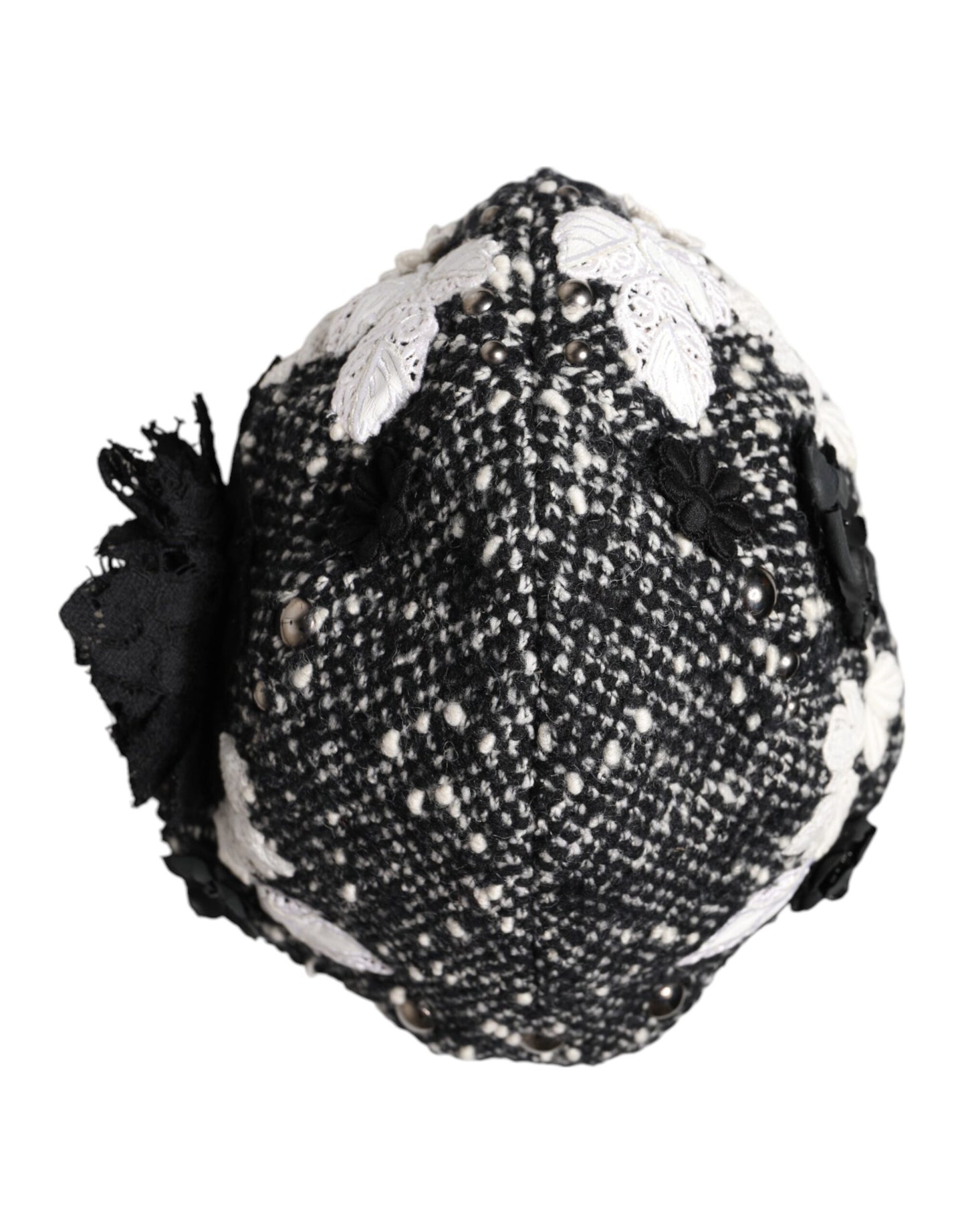 Dolce & Gabbana zwarte wollen witte bloemen versierde cloche hoed