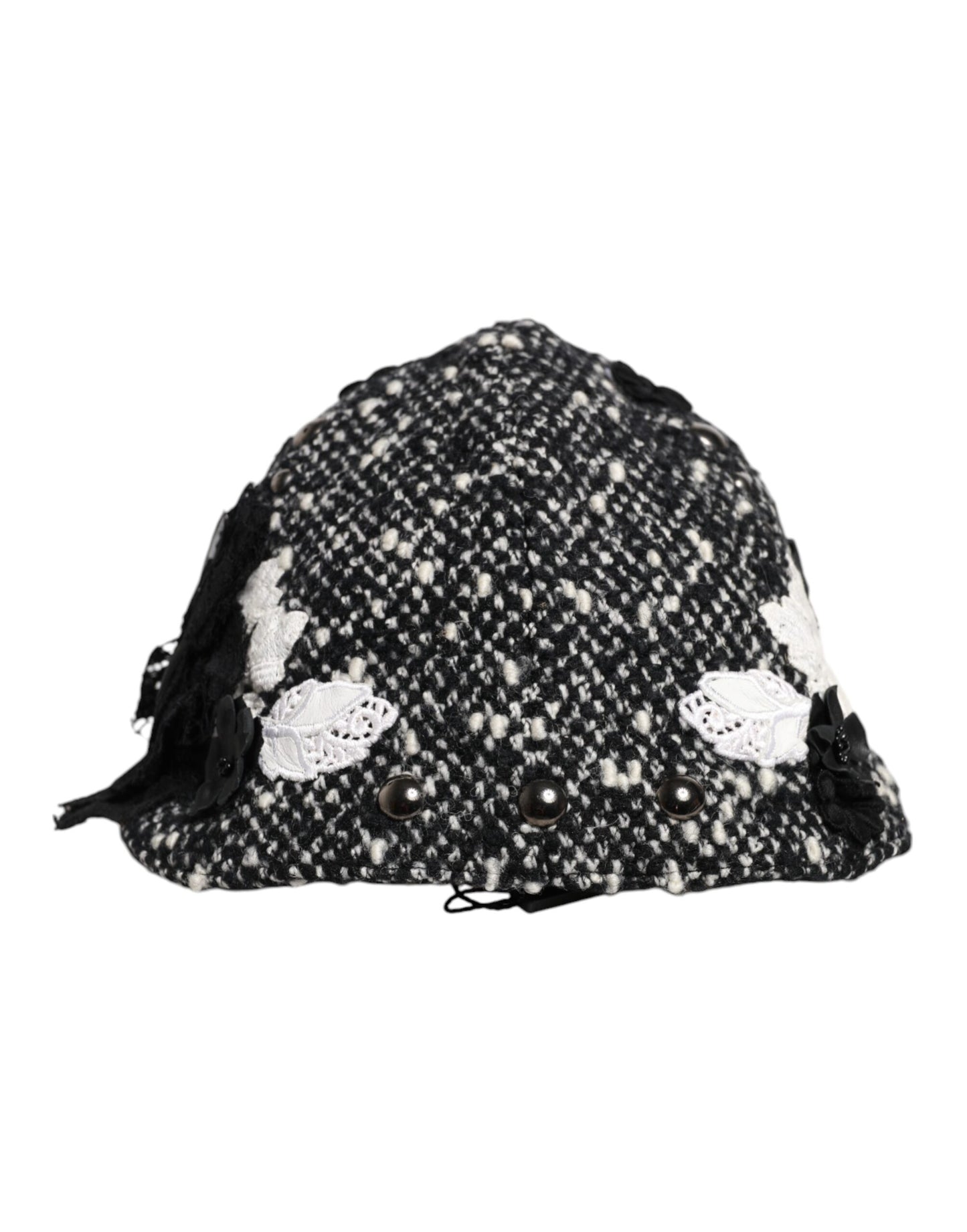 Dolce & Gabbana zwarte wollen witte bloemen versierde cloche hoed
