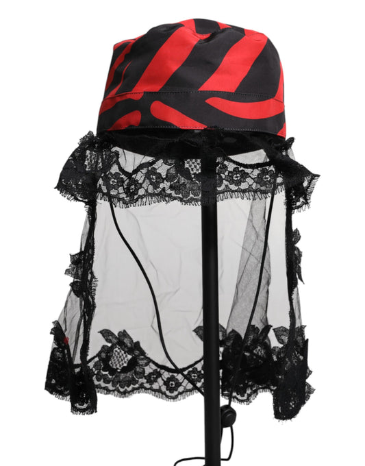 Dolce & Gabbana Zwarte Rode Strepen Kant Tule Bucket Hat