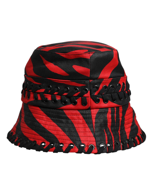 Dolce & Gabbana Zwarte Rode Gestreepte Polyester Brede Rand Bucket Hat
