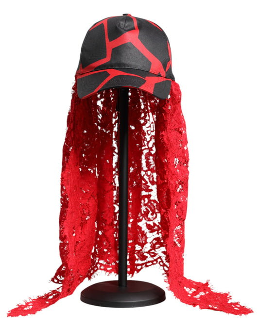 Dolce & Gabbana rode zwarte kant tule katoenen baseballpet