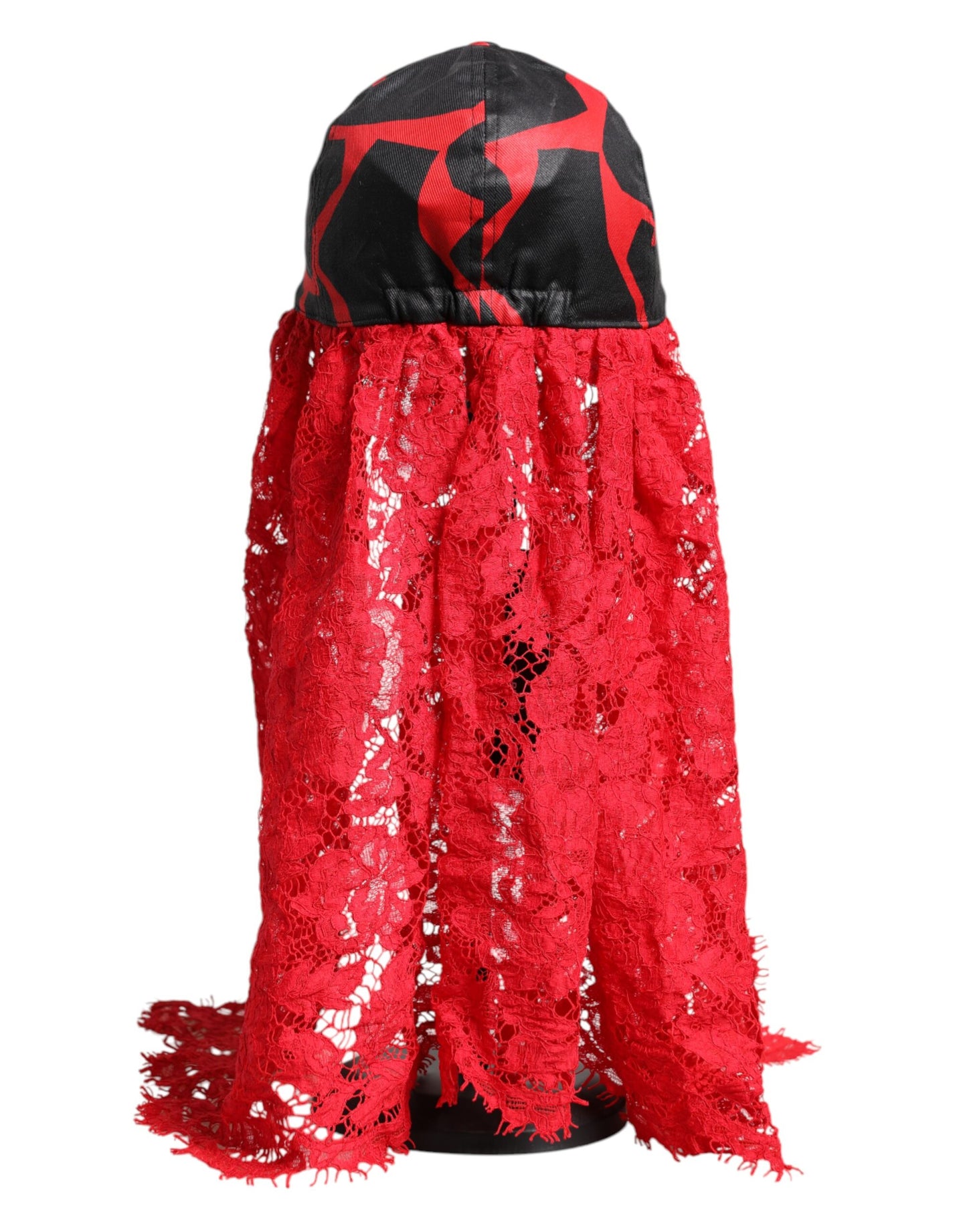 Casquette de baseball en tulle et dentelle rouge et noire Dolce & Gabbana