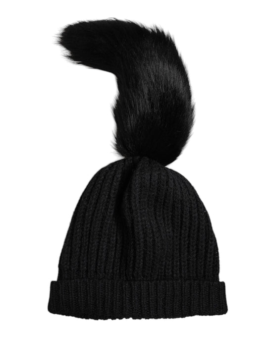 Dolce & Gabbana Zwarte gebreide wintermuts van acrylbont