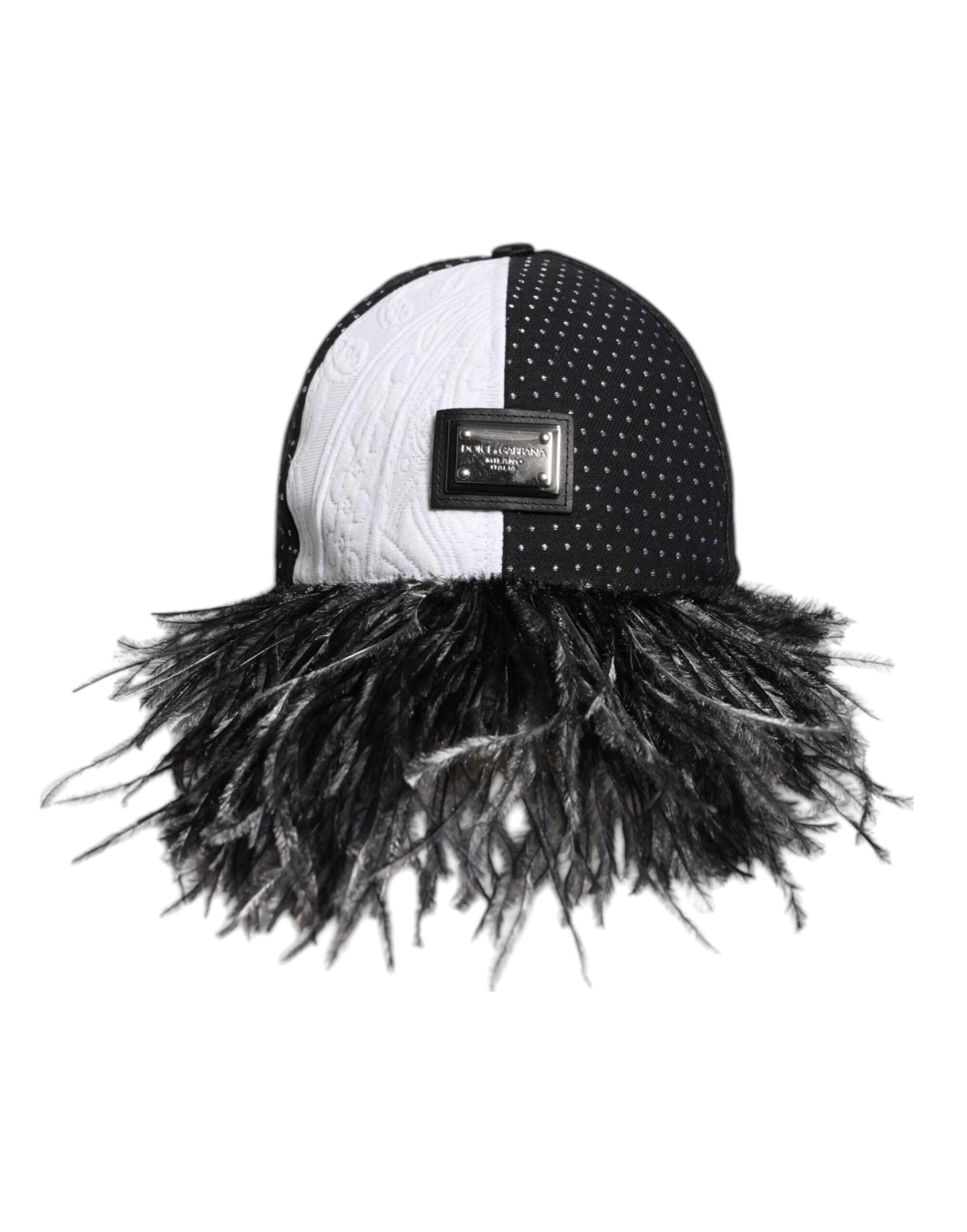Dolce & Gabbana witte zwarte polkadot veren baseballpet