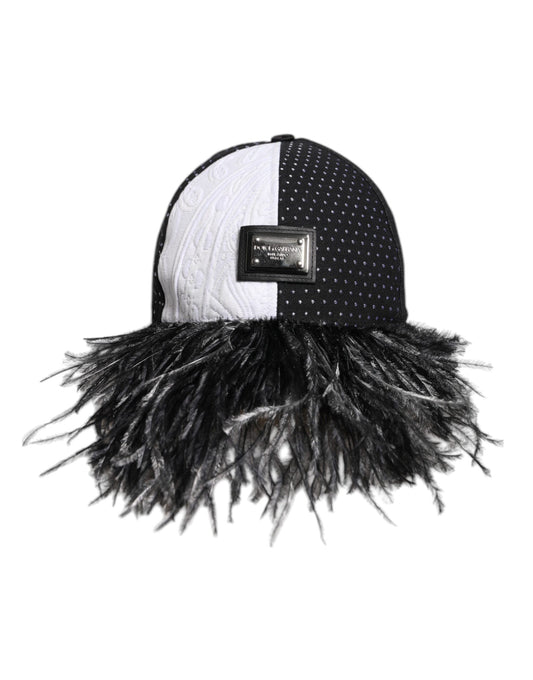 Dolce & Gabbana witte zwarte polkadot veren baseballpet