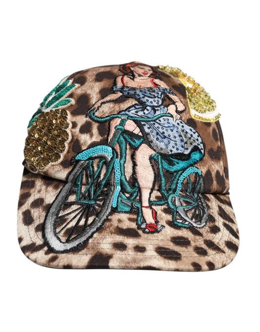 Dolce & Gabbana Bruine Luipaard Pailletten Sicilië Baseballpet