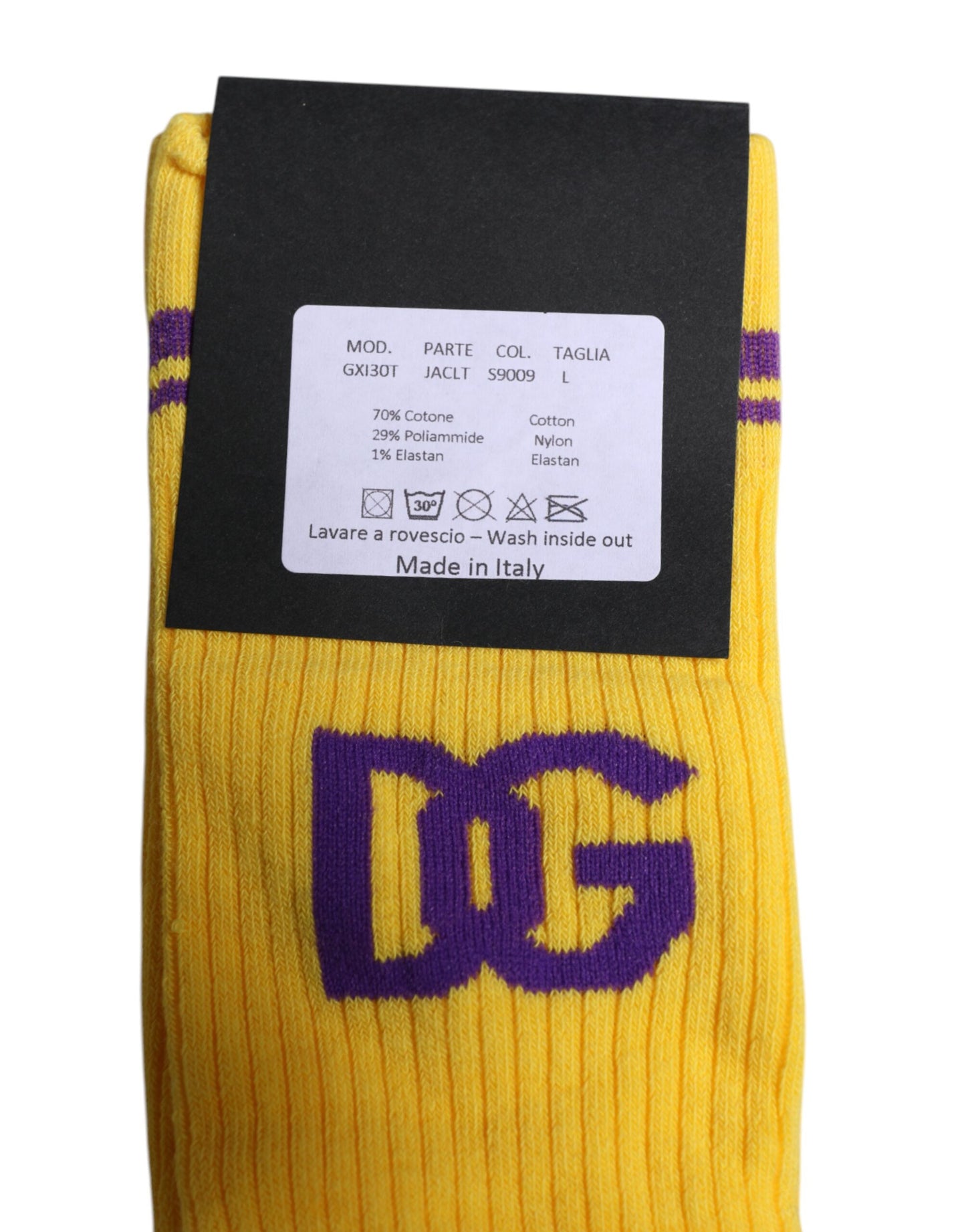Chaussettes mi-mollet en coton jaune Dolce & Gabbana avec logo DG