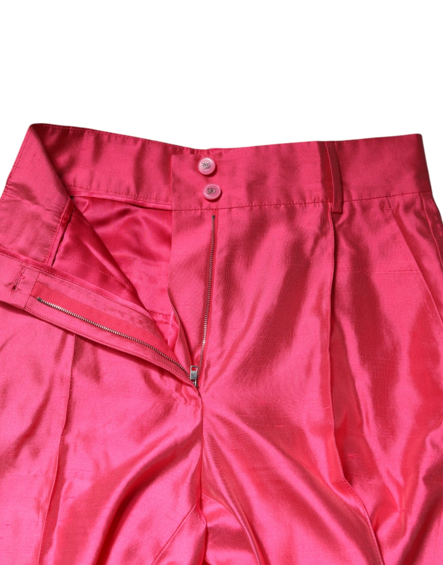 Pantalon taille haute et coupe évasée en soie rose de Dolce & Gabbana