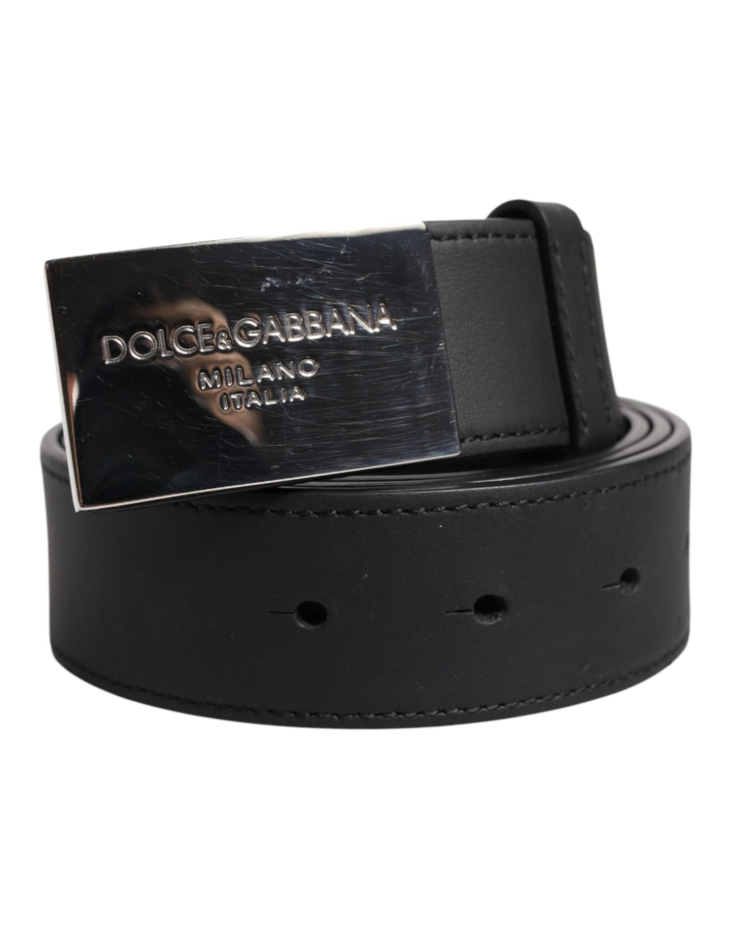 Ceinture classique noire à boucle logo en métal argenté Dolce & Gabbana