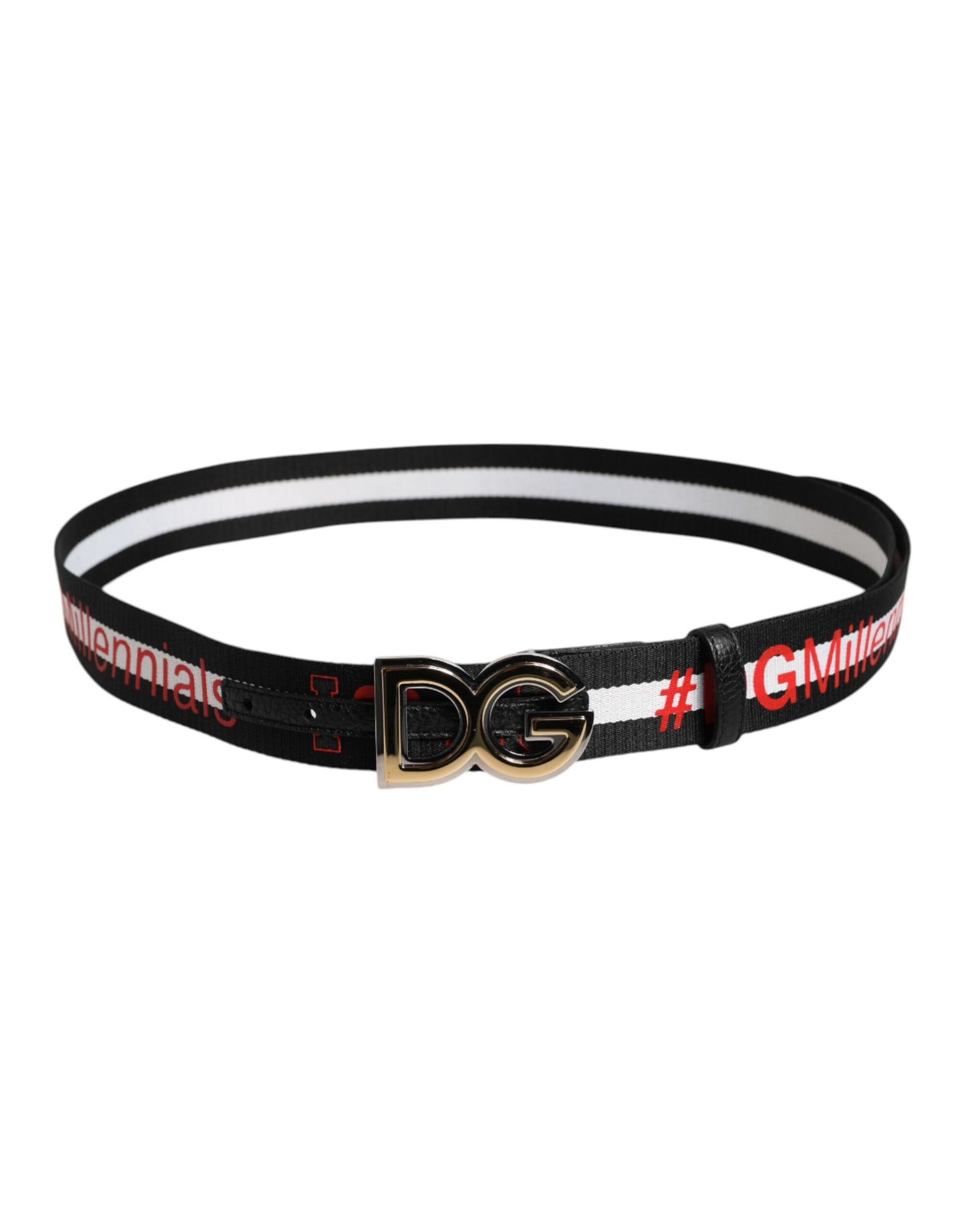 Ceinture en coton noir Dolce & Gabbana avec boucle DG et logo imprimé