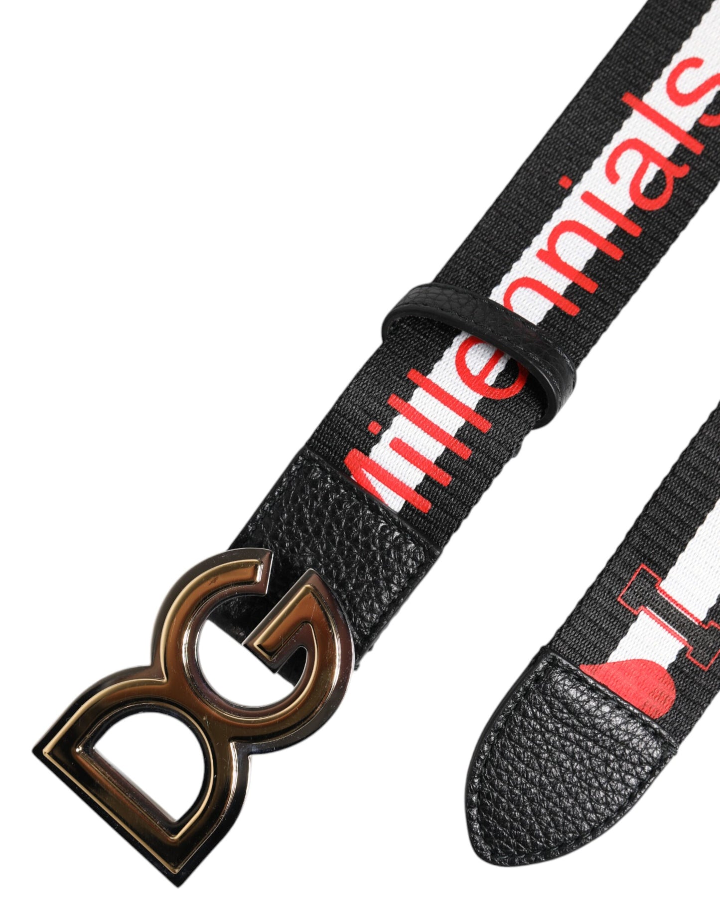 Ceinture en coton noir Dolce & Gabbana avec boucle DG et logo imprimé