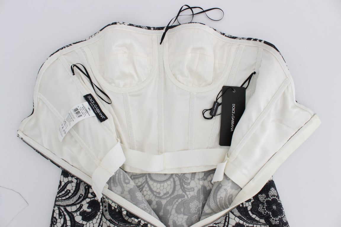 Robe longue corset en soie brodée de dentelle blanche Dolce & Gabbana
