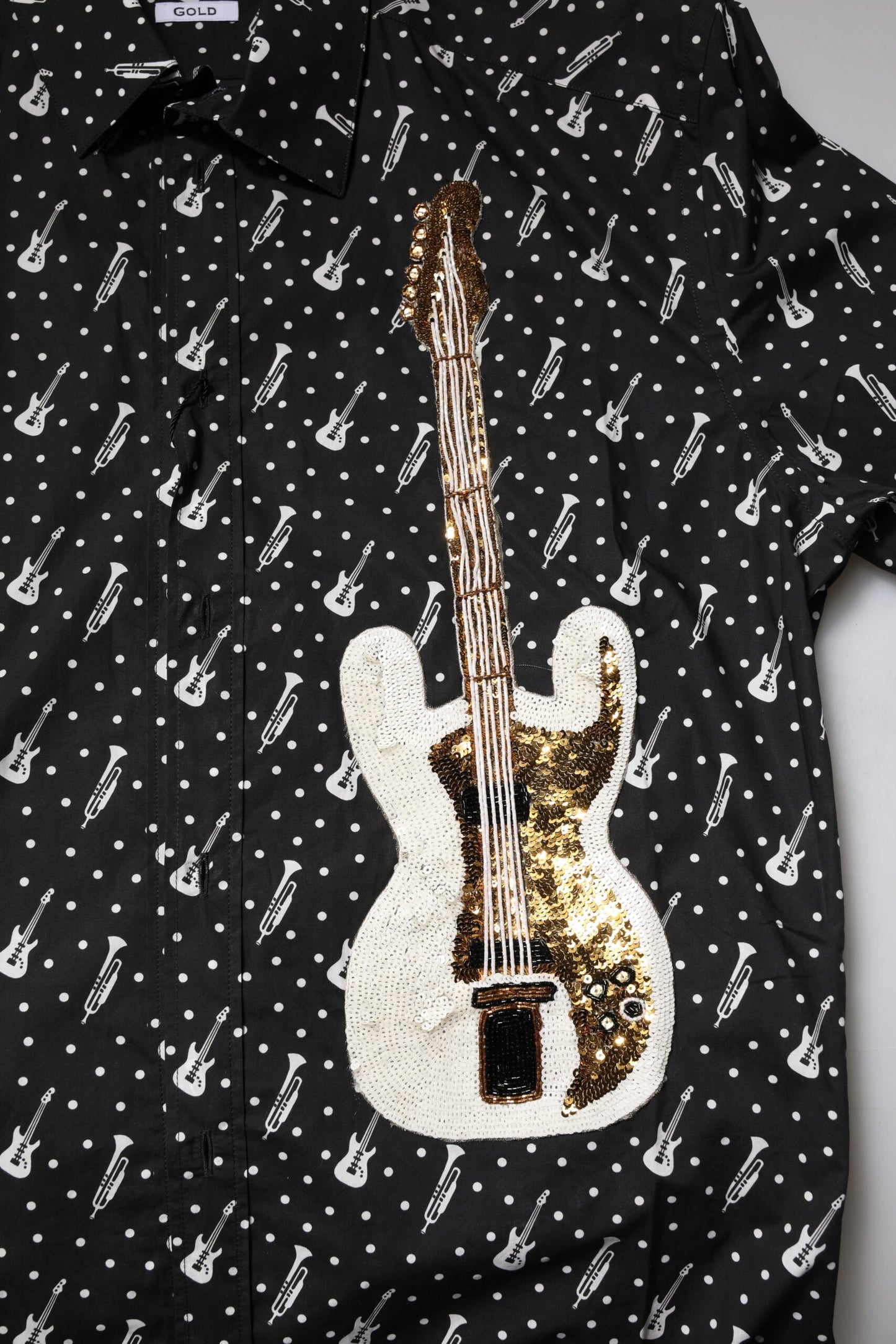 Dolce & Gabbana zwart overhemd met gouden instrumenten-versiering