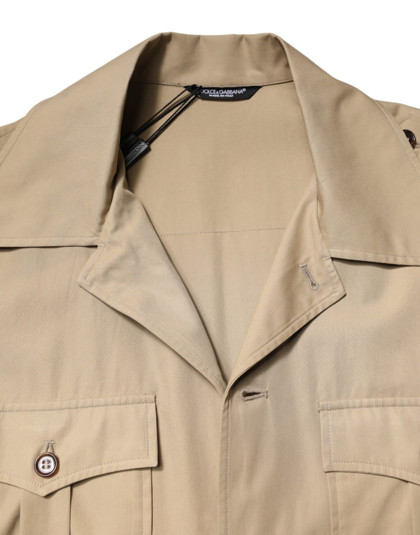 Dolce & Gabbana wit overhemd met korte mouwen en bruine grafische print