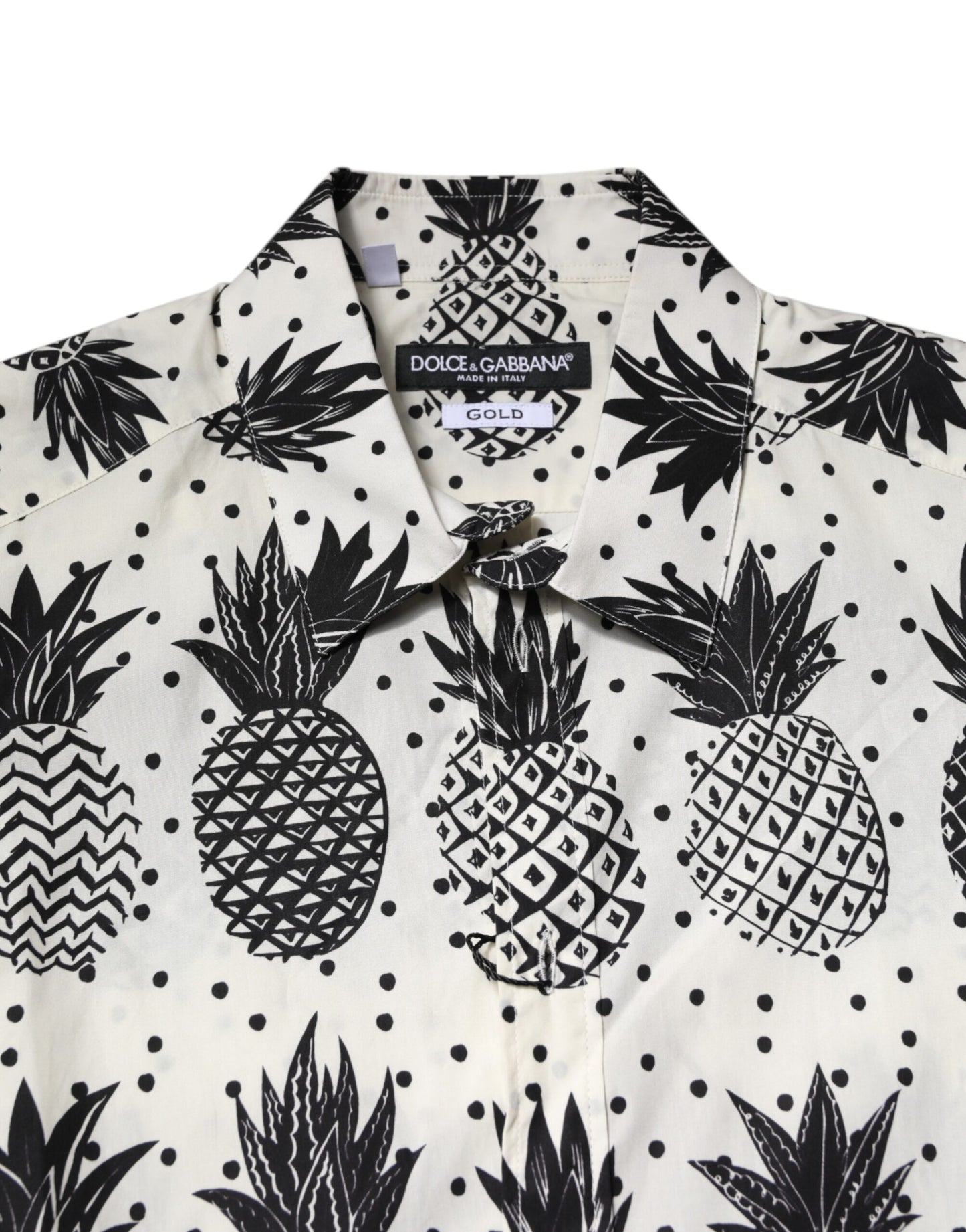 Chemise dorée à manches longues Dolce & Gabbana avec imprimé ananas blanc.