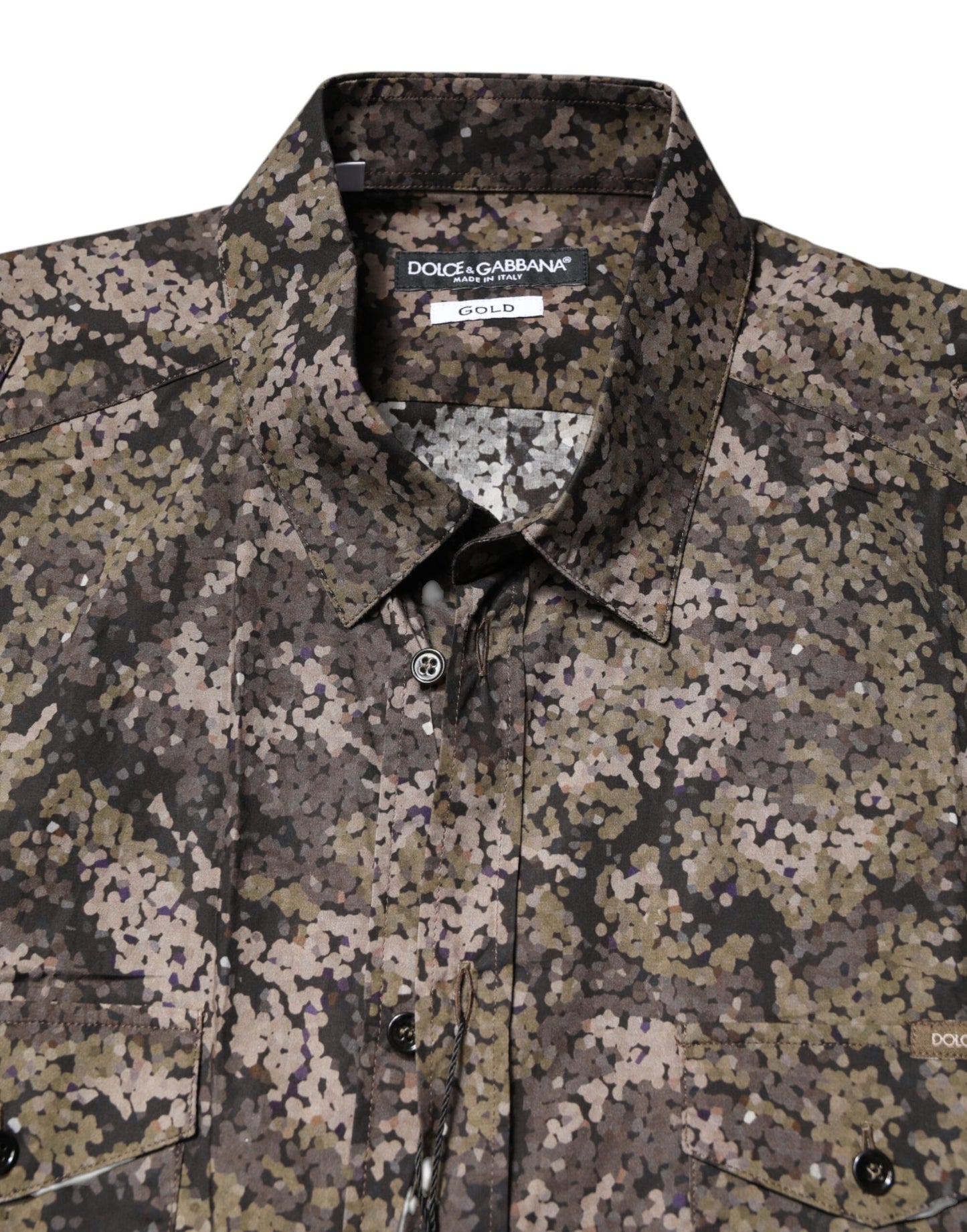 Dolce & Gabbana Goudkleurig Overhemd met Multicolore Camouflage Patroon en Knopen