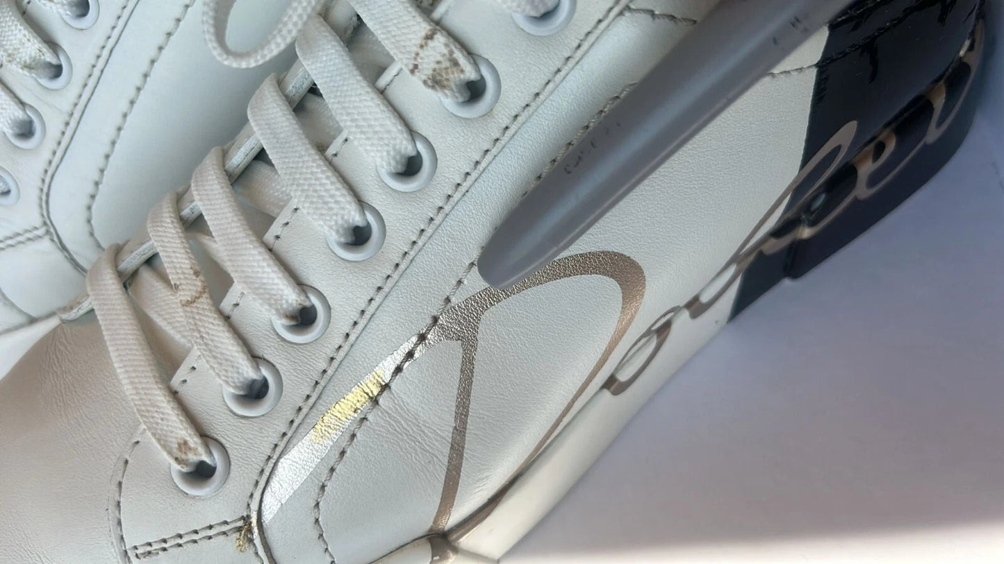 Dolce & Gabbana White Black Logo Portofino Men Sneaker Shoe