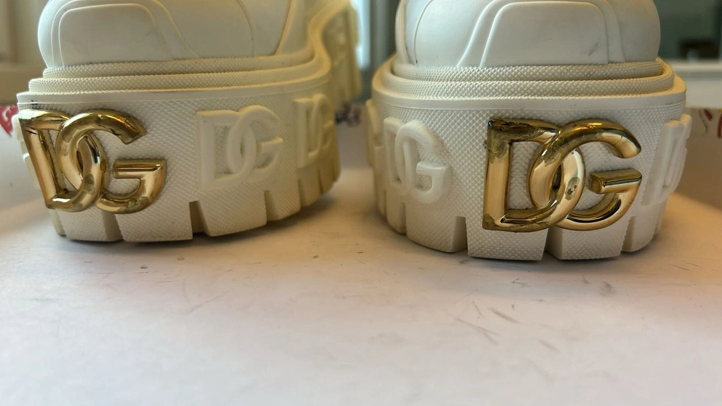 Bottes en cuir blanc et caoutchouc avec logo Dolce & Gabbana
