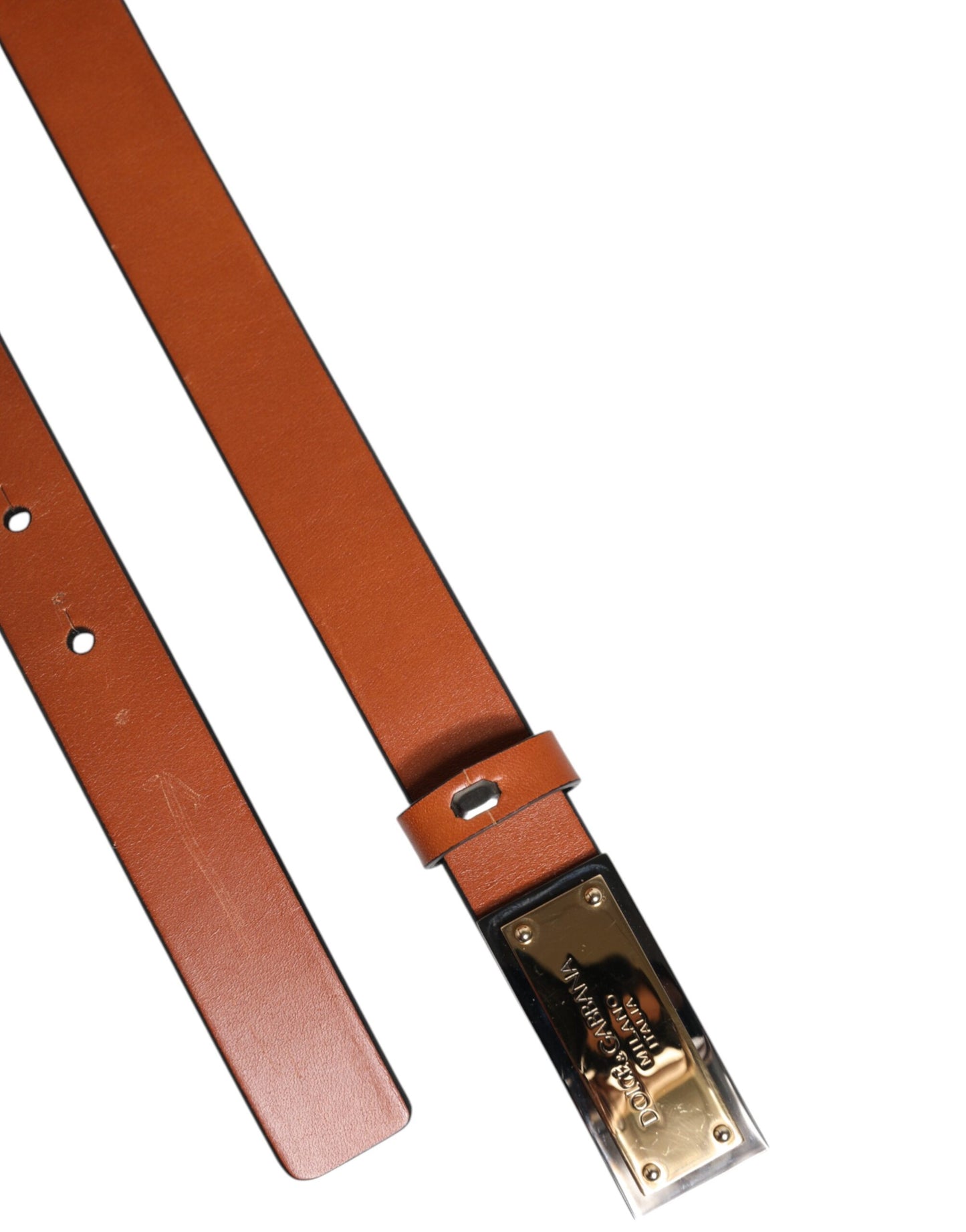 Dolce & Gabbana Bruine Leren Riem met Rechthoekige Gesp en Goudkleurige Gesp