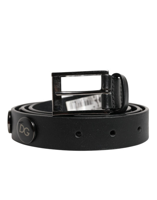 Dolce & Gabbana zwarte luxe leren DG-riem met studs en gesp