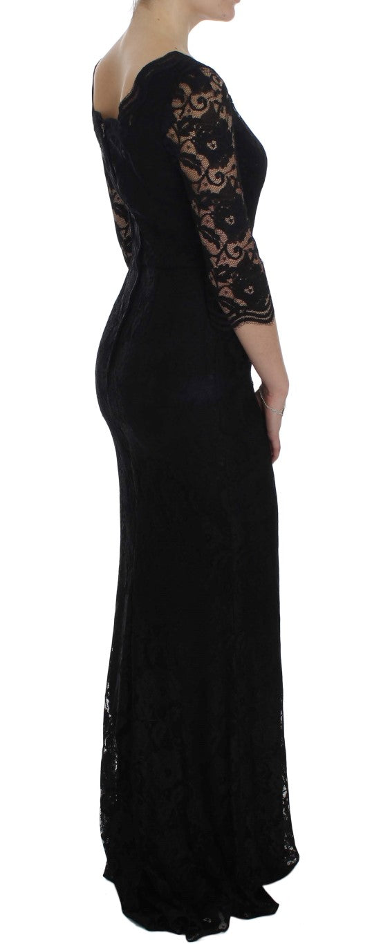 Robe longue maxi trapèze en dentelle florale noire de Dolce & Gabbana