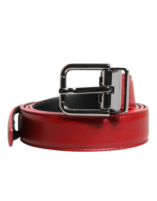 Dolce & Gabbana rode leren riem met zilveren metalen gesp