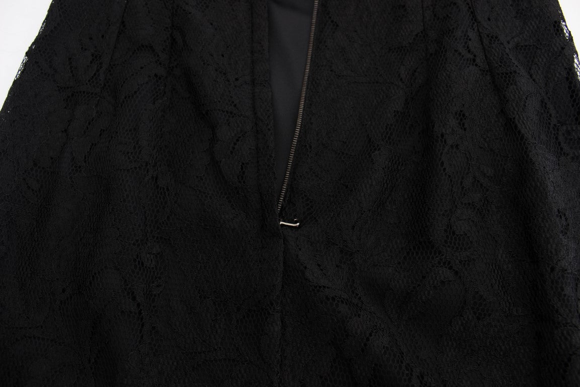 Robe longue maxi trapèze en dentelle florale noire de Dolce & Gabbana