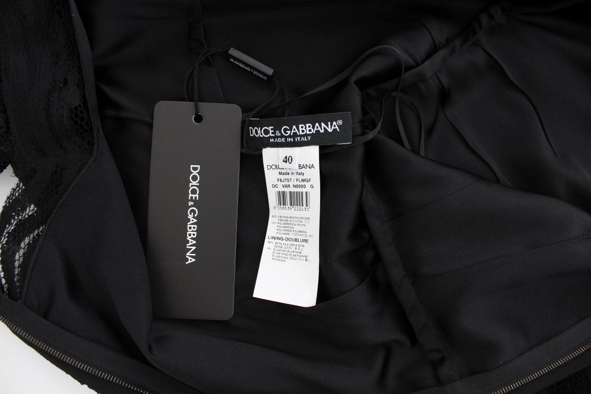 Robe longue maxi trapèze en dentelle florale noire de Dolce & Gabbana