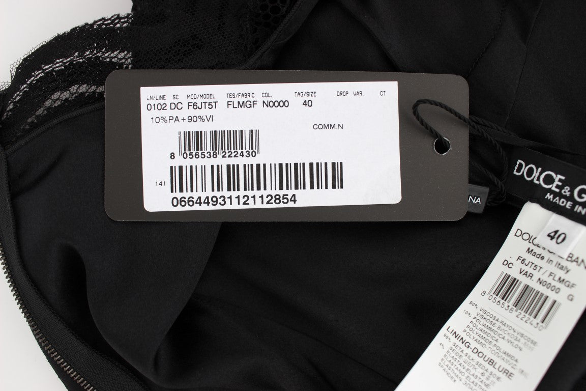 Robe longue maxi trapèze en dentelle florale noire de Dolce & Gabbana
